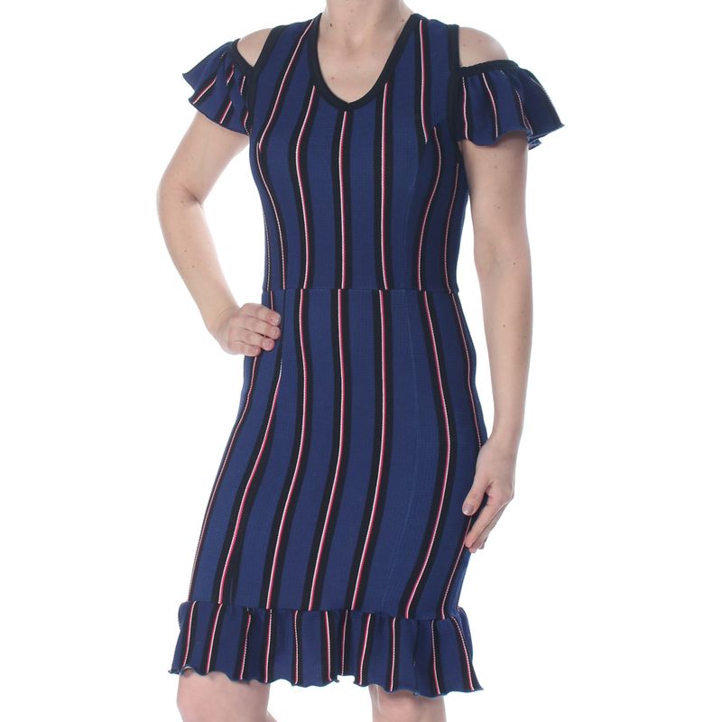 Xoxo Womens Sheath Above The Knee Dress Blue Cap Sleeve V Neck Juniors M